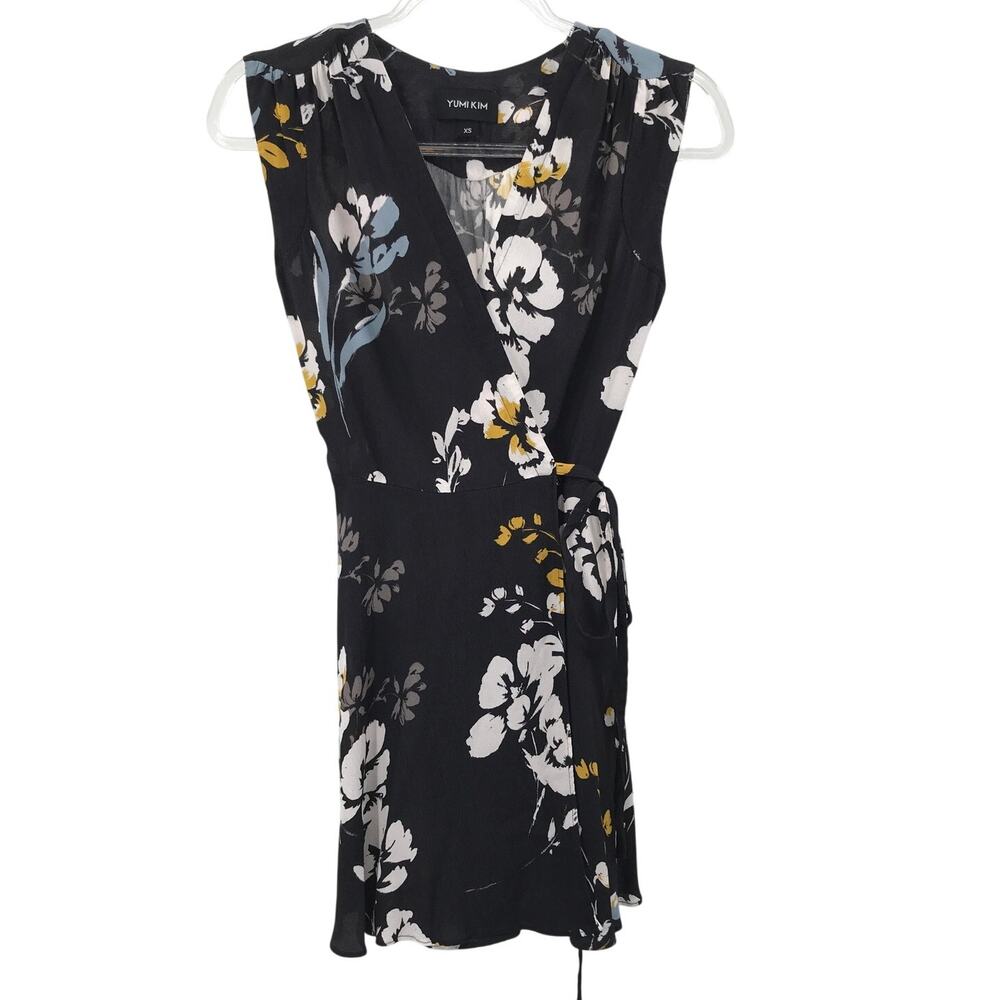 Yumi Kim Black Floral Sleeveless Wrap Mini Dress XS